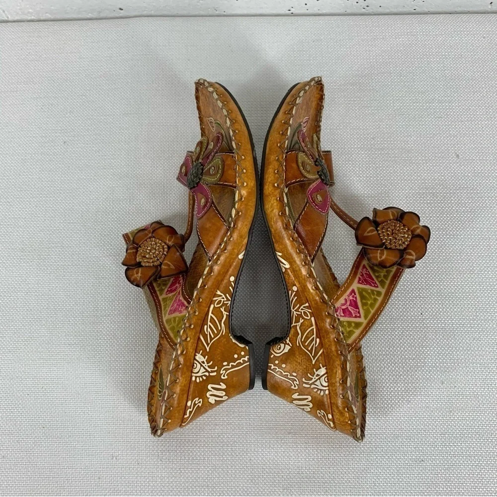 Bamboo54 size 8 Orange & Pink Flora Artesian Sandals - Picture 8 of 11
